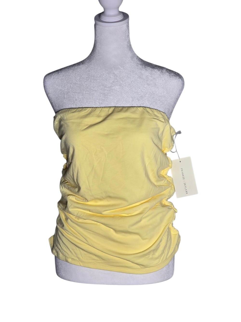 Strapless Yellow Ruched Crop Top